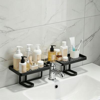 Sink Storage Rack Thickened ABS Waterproof Faucet Storage Organizer Vertical No Drilling Sink Space Saver Rack for Bathroom