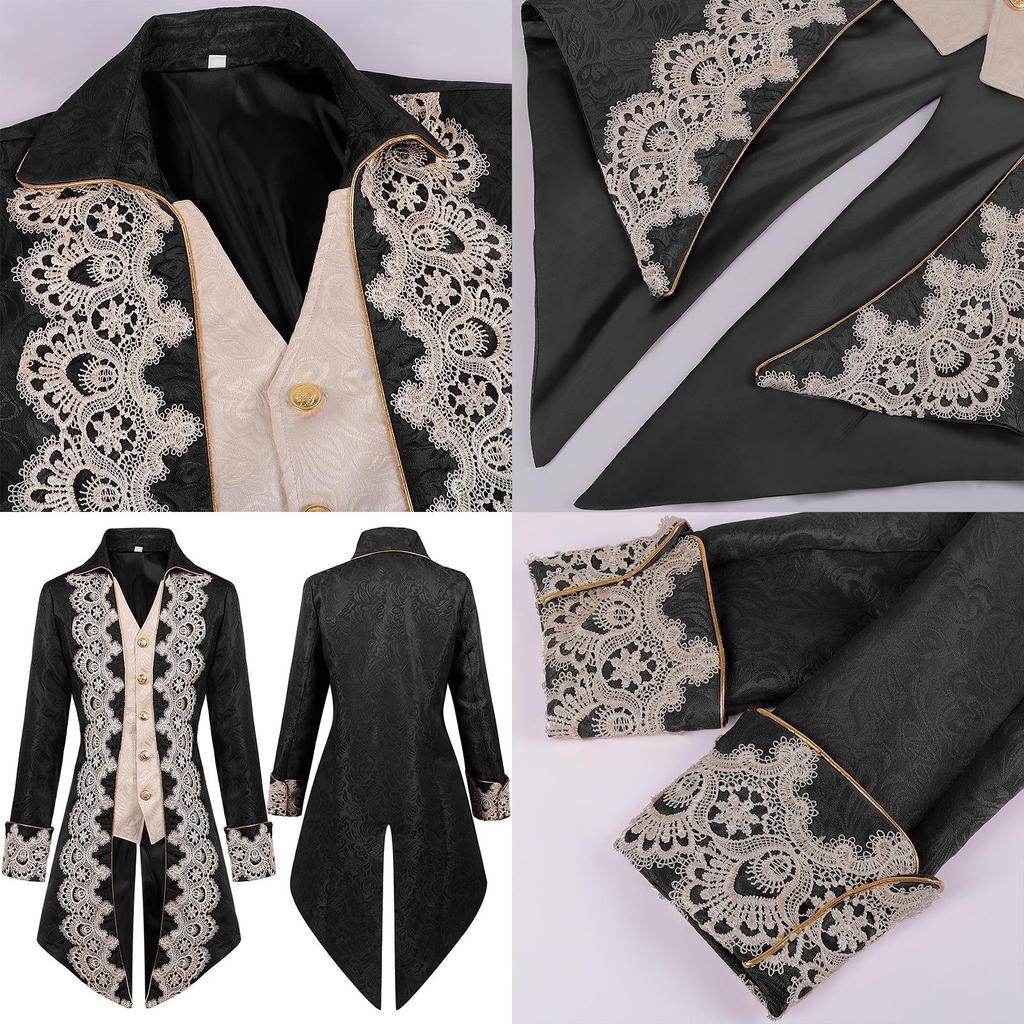 High-quality Polyester Steam Punk Jacket With Lace Details For Men