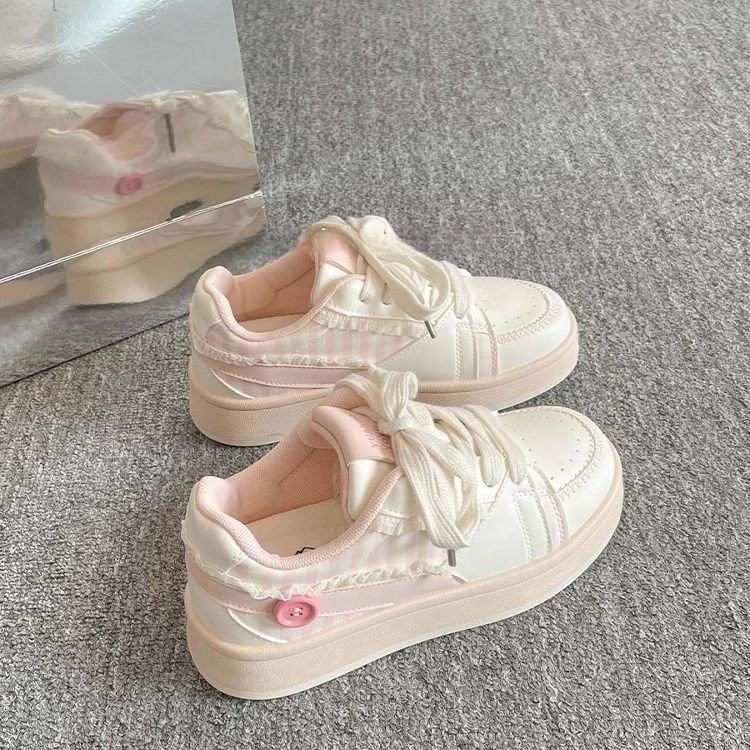 Spring and summer lace thick-soled little white shoes women's cherry blossom powder board shoes versatile niche bread shoes