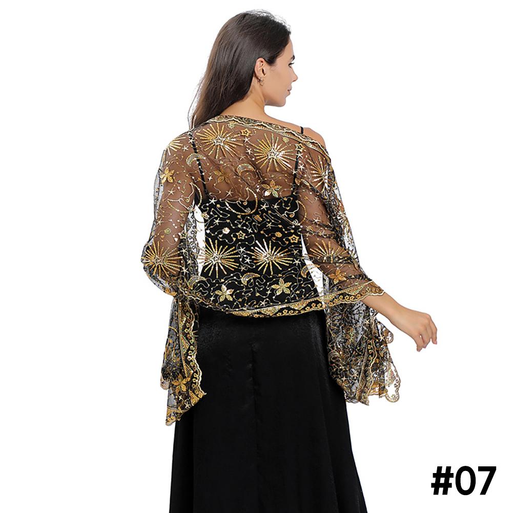 Moon Star Sequins Shawl Wraps for Evening Dresses Wedding Decoration Scarf Elegant Hijab Cover for Ramadan Festivals Women's Modest Fashion Shawl