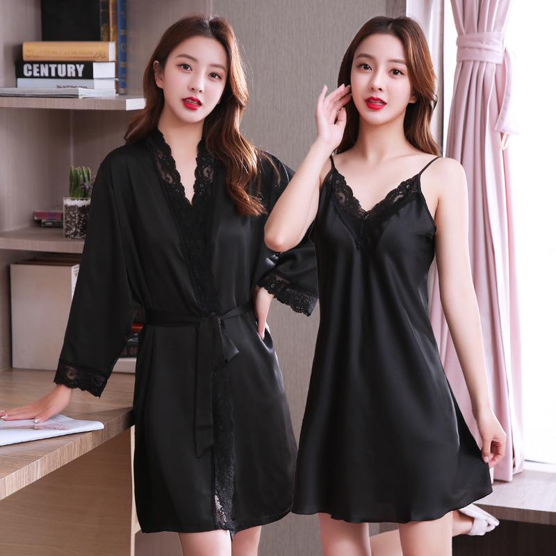 Ice Silk Sexy Camisole and Robe Set for Women