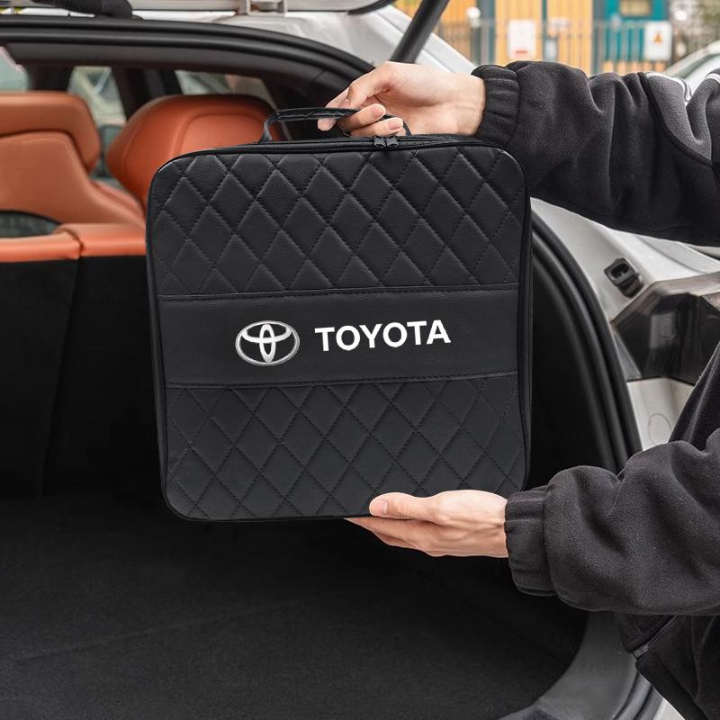 Car Charge Cable Storage Bag Sundries Organizer Valve Cap For Toyota RAV4 Yaris CHR Aygo Corolla Prius Camry Prado Avalon Hilux
