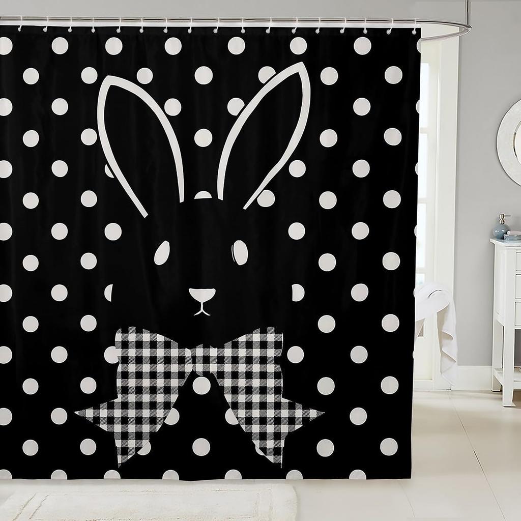 Easter Rabbit Bath Curtain Cute Bunny Shower Curtain For Kids Boys Girls Watercolor Eggs Bathroom Decor Pet Animals Bathroom