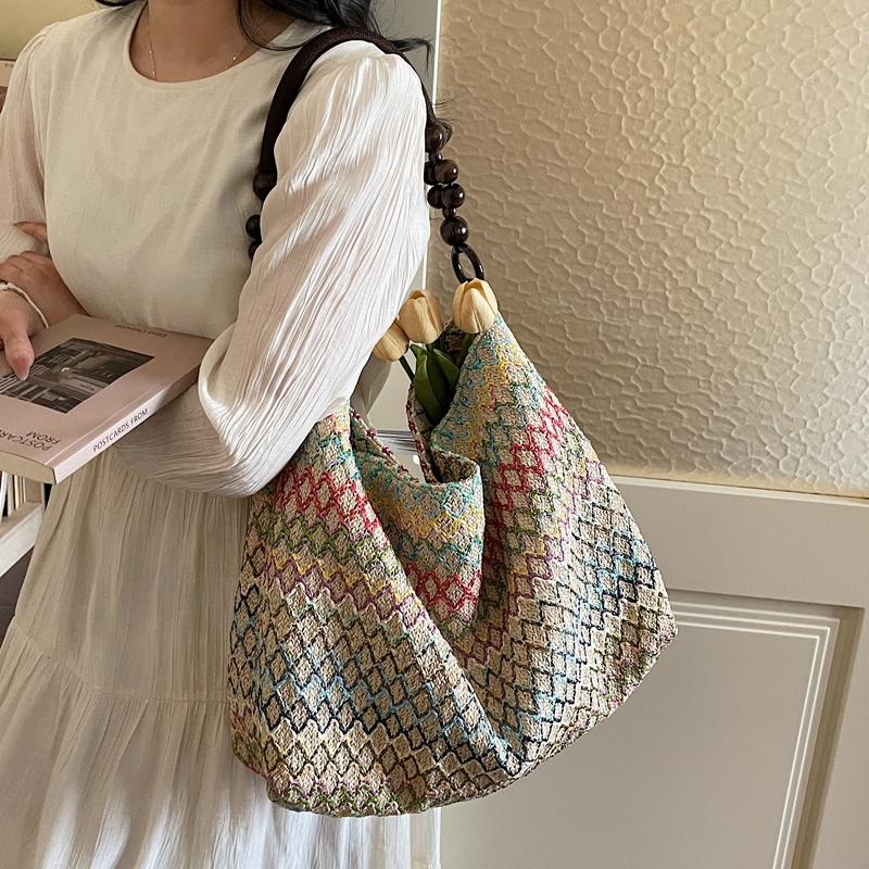 Seaside Vacation Colorful Straw Bag Women's Large Capacity Commuting Shoulder Tote Bag