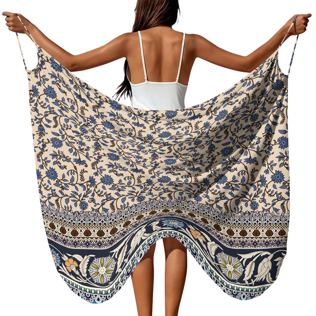 Large Floral Print Lightweight Beach Sarong Wrap Soft Breathable Bohemian Style Cover Up for Women Vacation