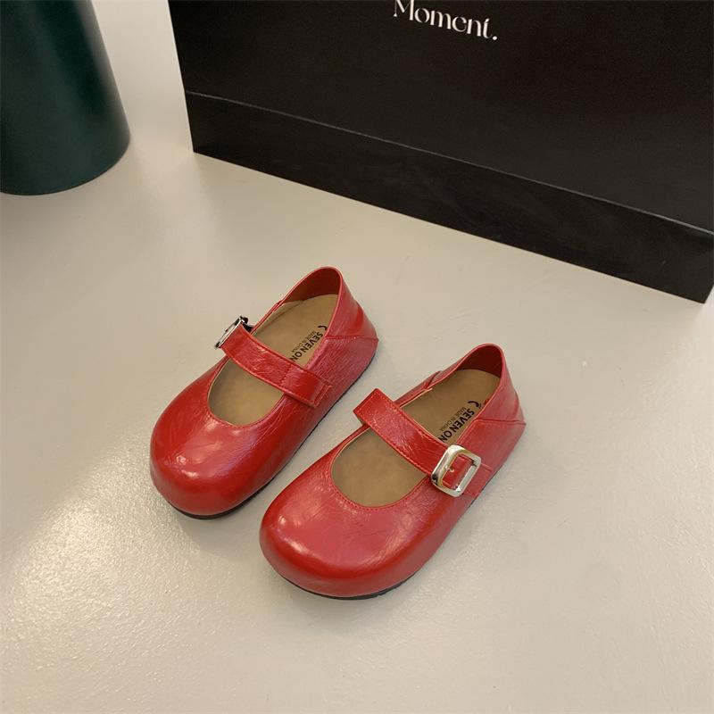 Fashion Comemore Flat Single Shoes Women Spring Autumn New Belt Buckle Round Toe Mary Janes Shoes Soft Leather Solid Platform Loafers