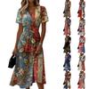 Damen Unabhängigkeitstag Print Lässiges Mode Kurzarm V-Ausschnitt Kleid