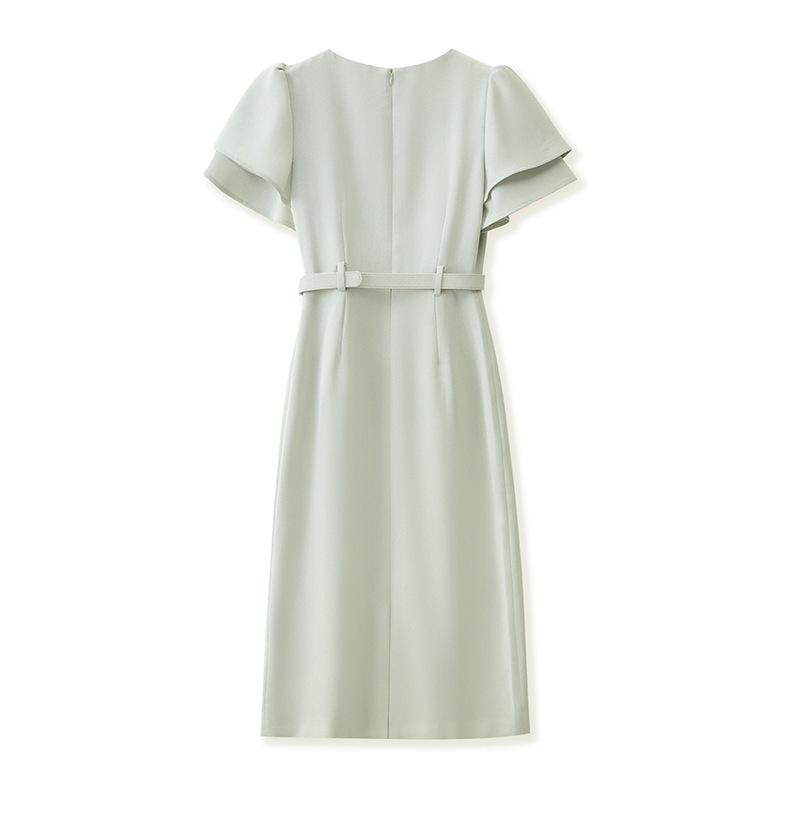 French-Inspired Waist-Cinching Ruffle Sleeve Dress