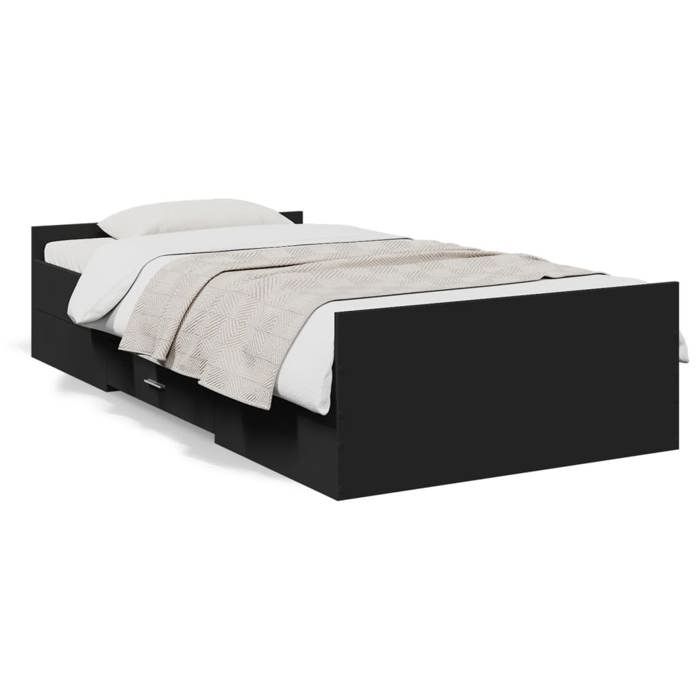 VidaXL Bed Frame with Drawers Black 75x190 Cm Engineered Wood, Bed, Storage Bed, Single Bed Frame, Single Bed, 3280350