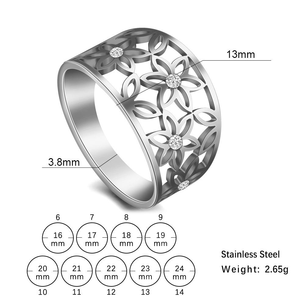 Simple And Elegant Titanium Steel Hollow Flower Ring For Women Fade Resistant Design