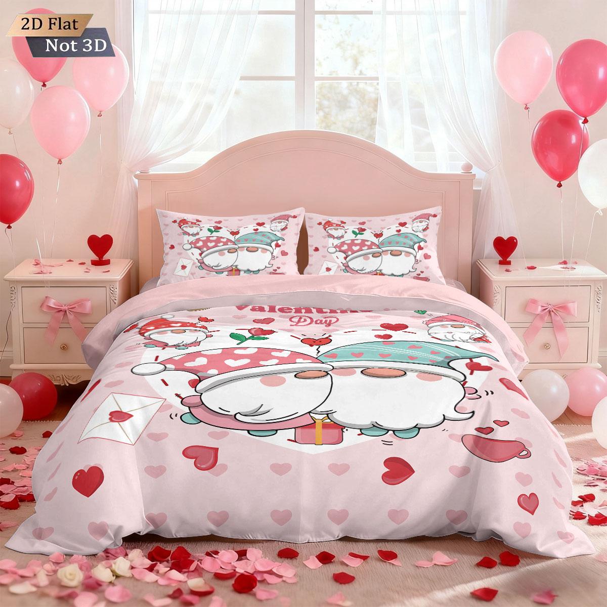 

3pcs Valentine s Day Pink Christmas goblin print coreless duvet set, multi size bedroom dormitory bedding holiday decoration 135x200cm-EU-Single&set