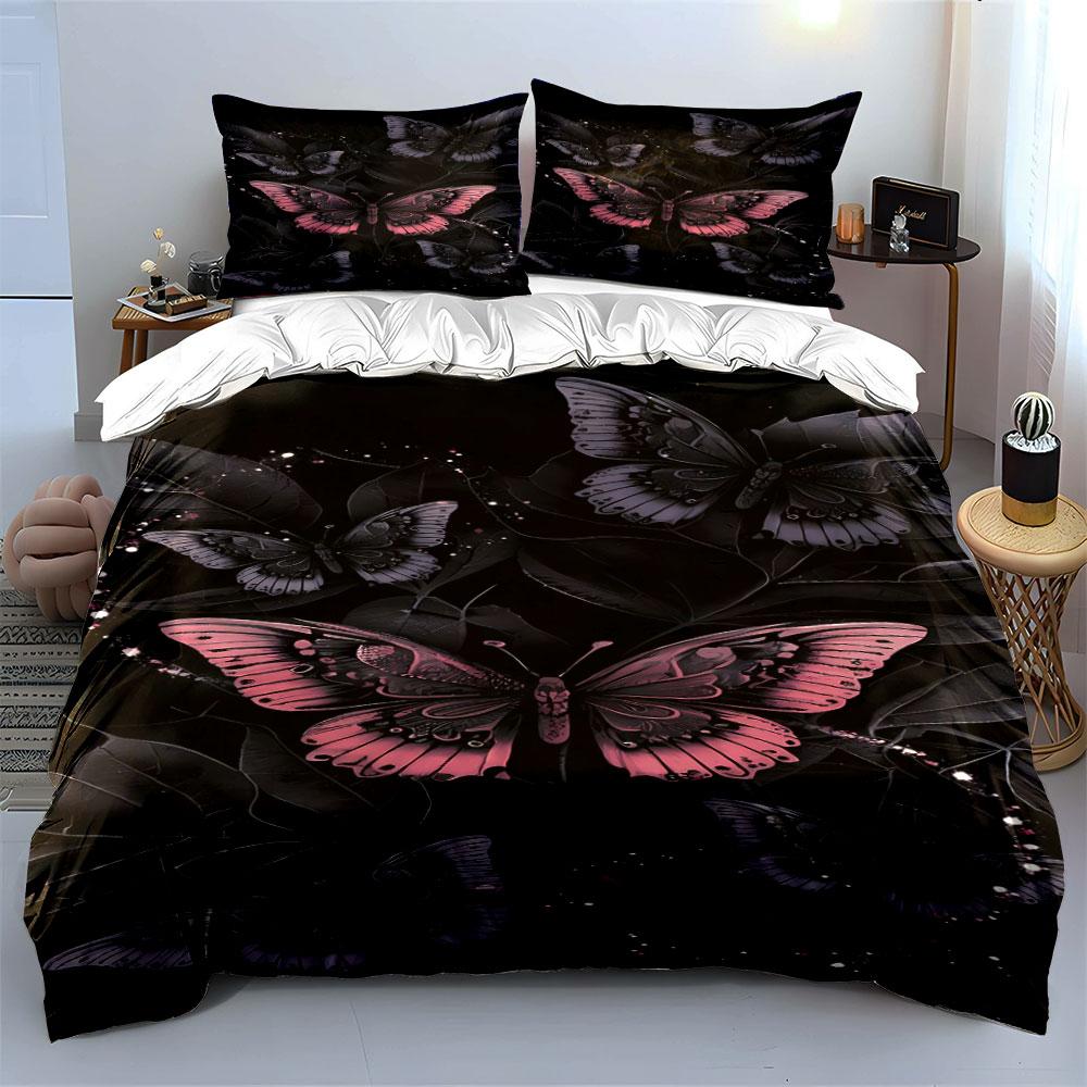 Pink and purple butterflies. Bedding sets Duvet cover sets Duvet covers Pillowcases(1*Duvet Cover 2*Pillowcases without duvet insert)
