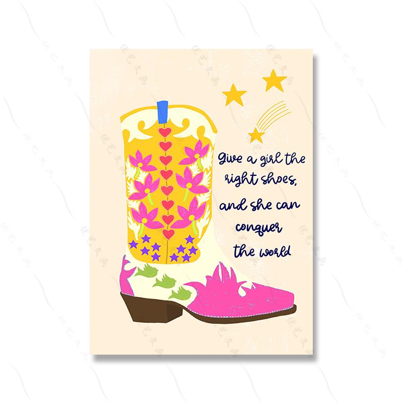 Abstract Cowboy Boots Colourful Poster Art Print Girls Gifts Pink Quote Wall Canvas Painting Cute Cat Living Room Home Decor