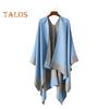 Women Warm Shawl Wrap Fall Winter Double-Sided Open Front Cape with Color Contrast Multiple Ways to Wear Poncho Sweater