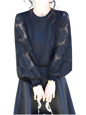 Volume Sleeves Lace Sleeve Tops Sheer Maternity Breastfeeding Body Cover Body Shape Korean Style Neat Black Black One Size Fits Most [Green Tea]