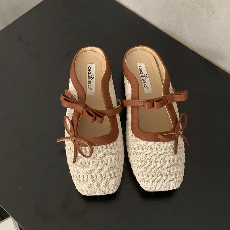 Mode Handgewebter Schmetterlingsknoten Marken Flache Slipper Damenmode Flache Mary Jane Schuhe Bequem Lässig Retro Designer Schuhe