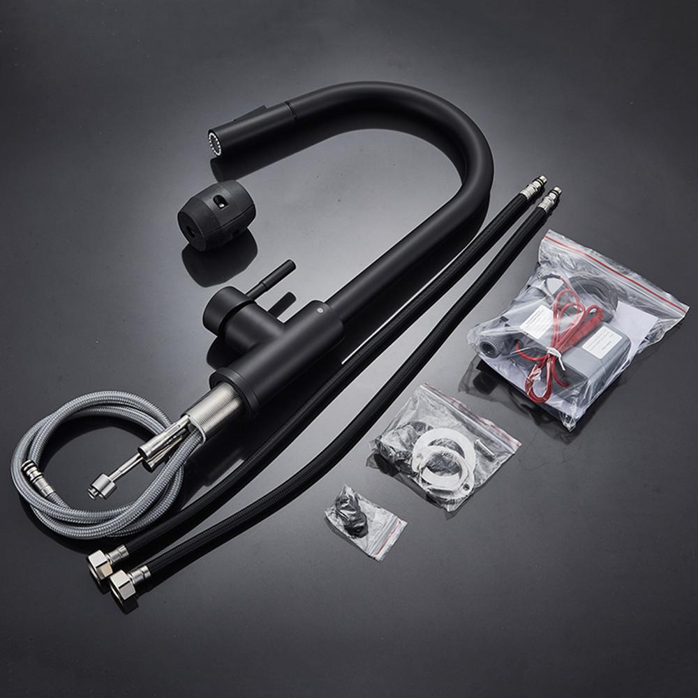 Mitigeurs de cuisine en acier inoxydable noir mat avec capteur tactile intelligent et bec extractible pour eau chaude et froide