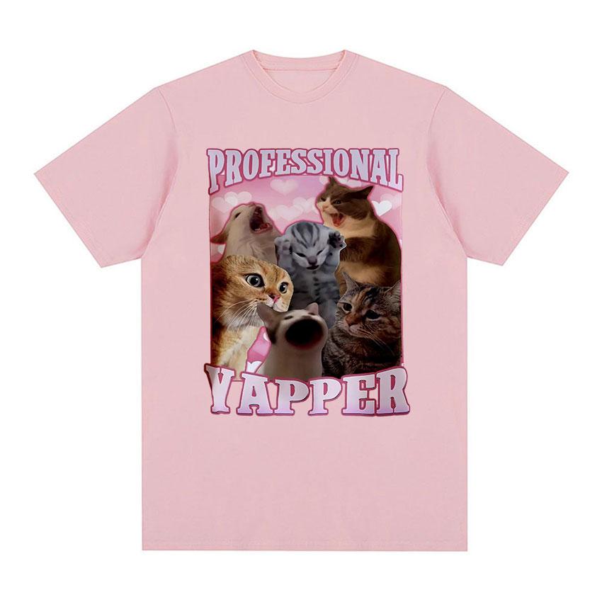 

Профессиональный Yapper, забавные футболки с рисунком кричащего кота, мема, мужские и женские повседневные модные футболки с круглым вырезом, футболки большого размера из 100% хлопка