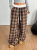 Retro Karo Bodenlange Weitbeinige Hose: Elastischer Bund, Vielseitig, Bequem, Gerades Bein, Lässiger Stil