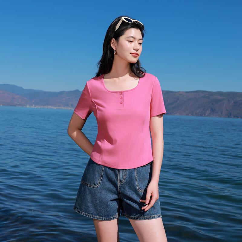 Sancai Plus Size Women's 2026 Spring Square Neck Short Sleeve T-shirt