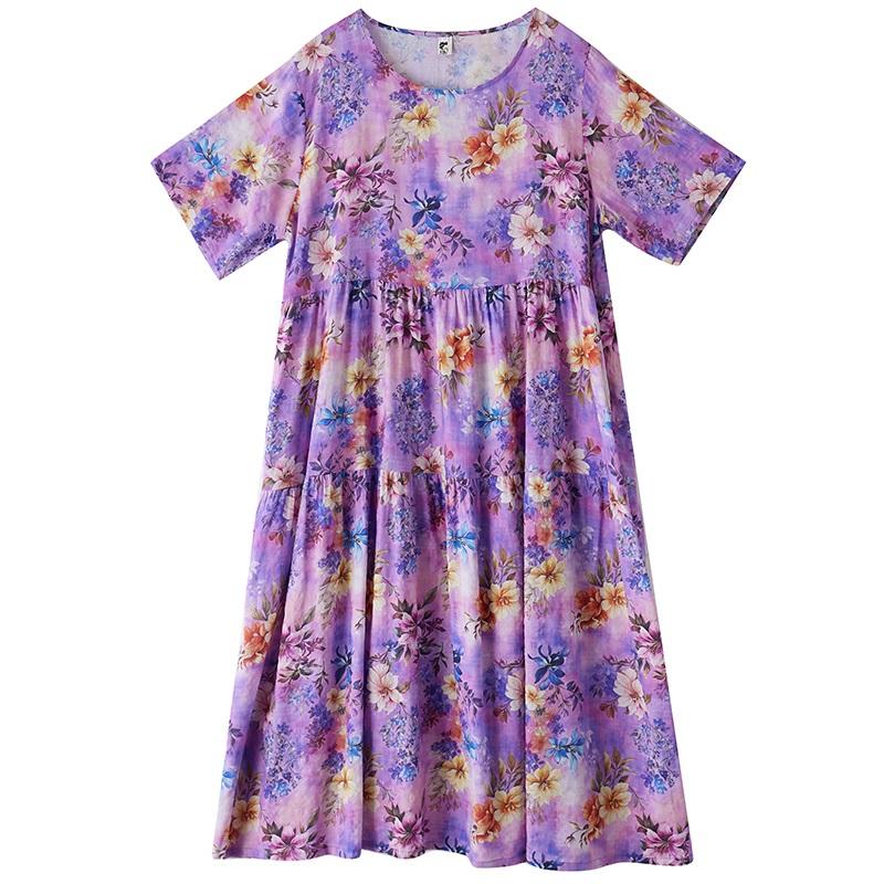 Krátký rukáv Nadměrná velikost vintage květinová novinka v šatech pro ženy ležérní volné dlouhé letní šaty