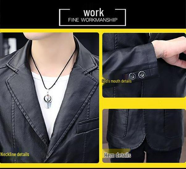 Ανδρικό Στενή Γραμμή Business Casual Δερμάτινο Μπουφάν PU - Μαύρο, Έκδοση Άνοιξη/Φθινόπωρο