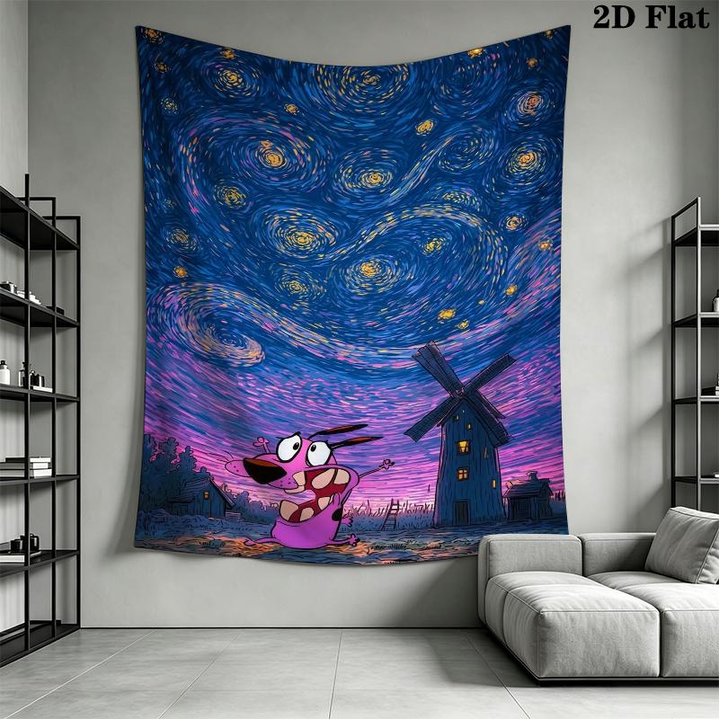 Courage the Cowardly Dog Wall Tapestry Aesthetic Wall Hanging Printed Fabric Blanket Decorative Tapestries for Bedroom Living Room Home Decor