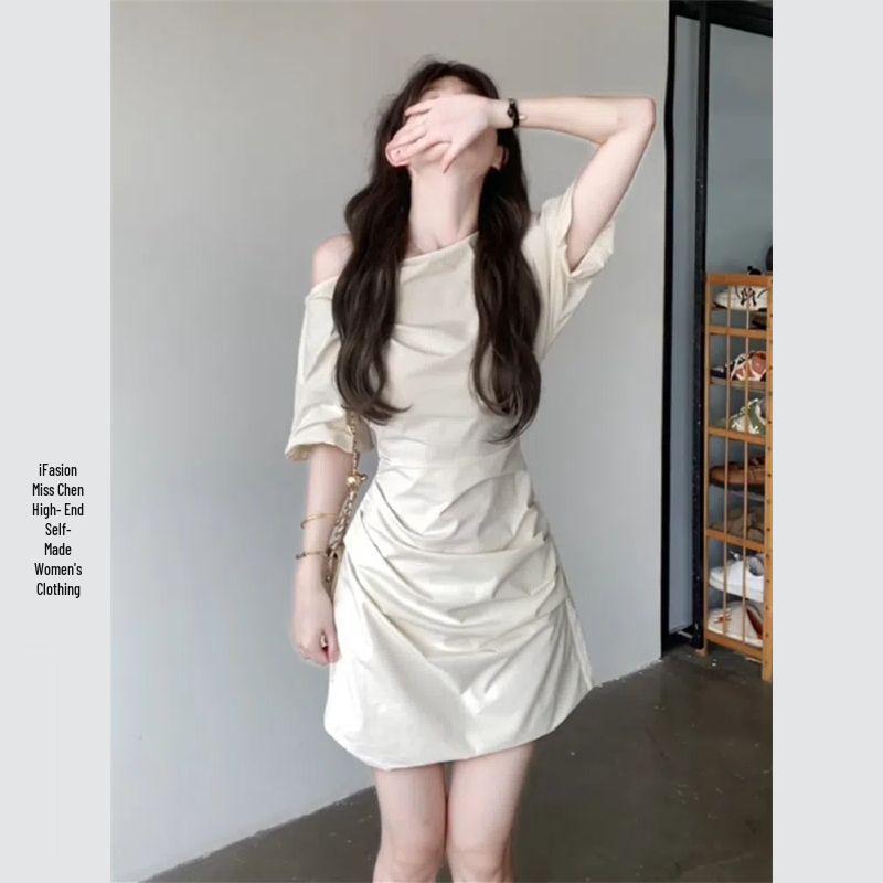 Women s French-Style Off-Shoulder Ruched Bodycon Mini Dress Extra Small