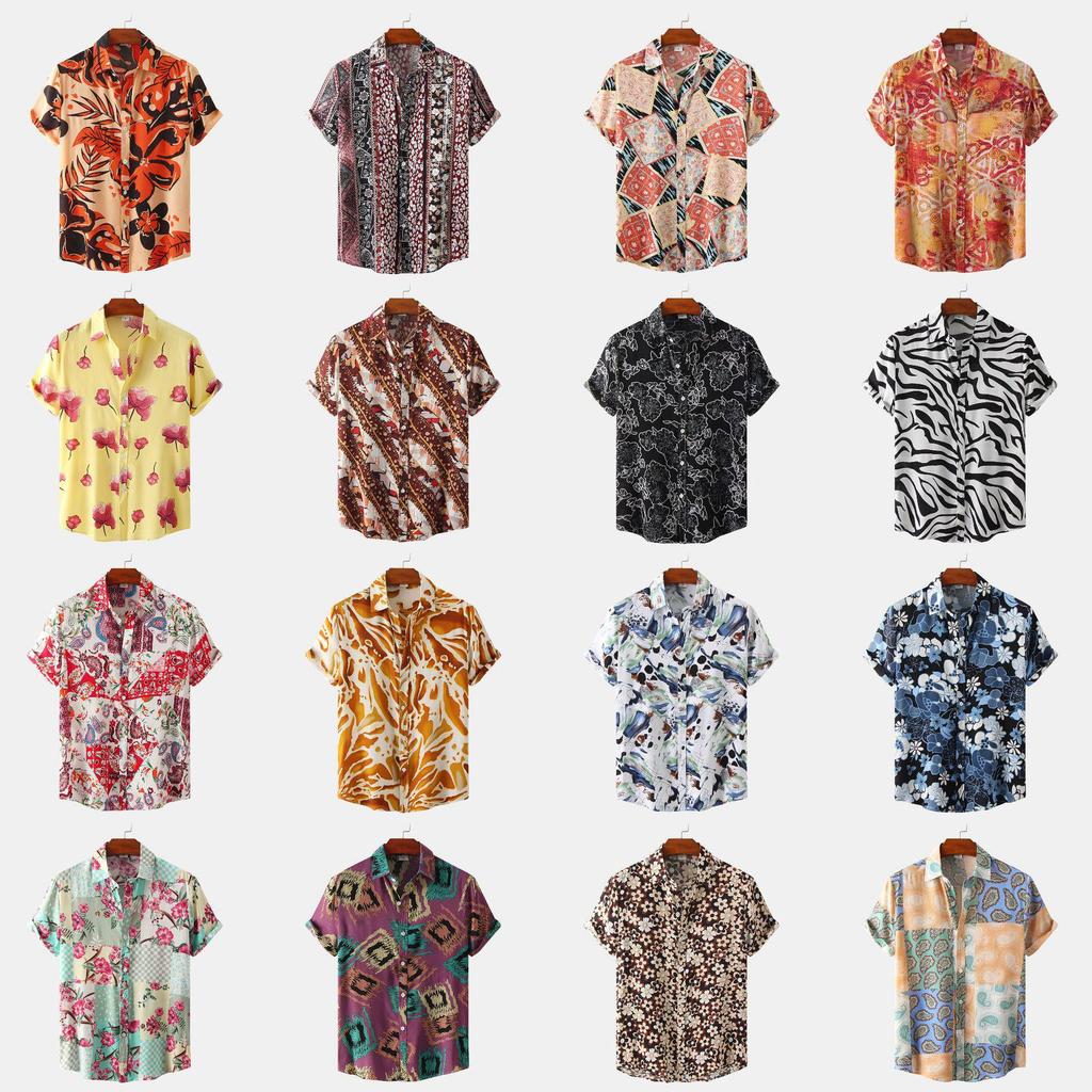 2022 Summer Men's Short Sleeve Floral Shirt - European and American Style