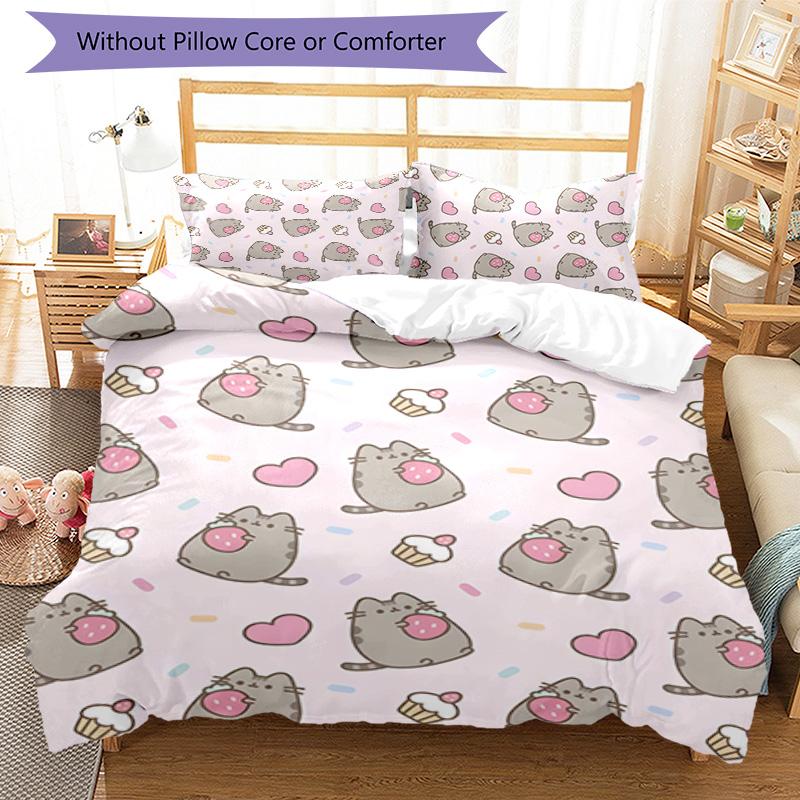 3pcs Pusheeen Design Cover Set - HD Printed Bedding with 1 Cover and 2 Pillowcases - Perfect for Home and Dorm Decor