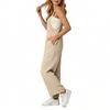 Womens Casual Wide Leg Jumpsuits Summer Spaghetti Strap Sleeveless Loose Long Pant Rompers With Pockets