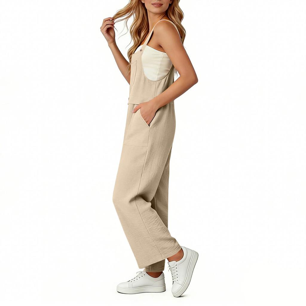 Womens Casual Wide Leg Jumpsuits Summer Spaghetti Strap Sleeveless Loose Long Pant Rompers With Pockets