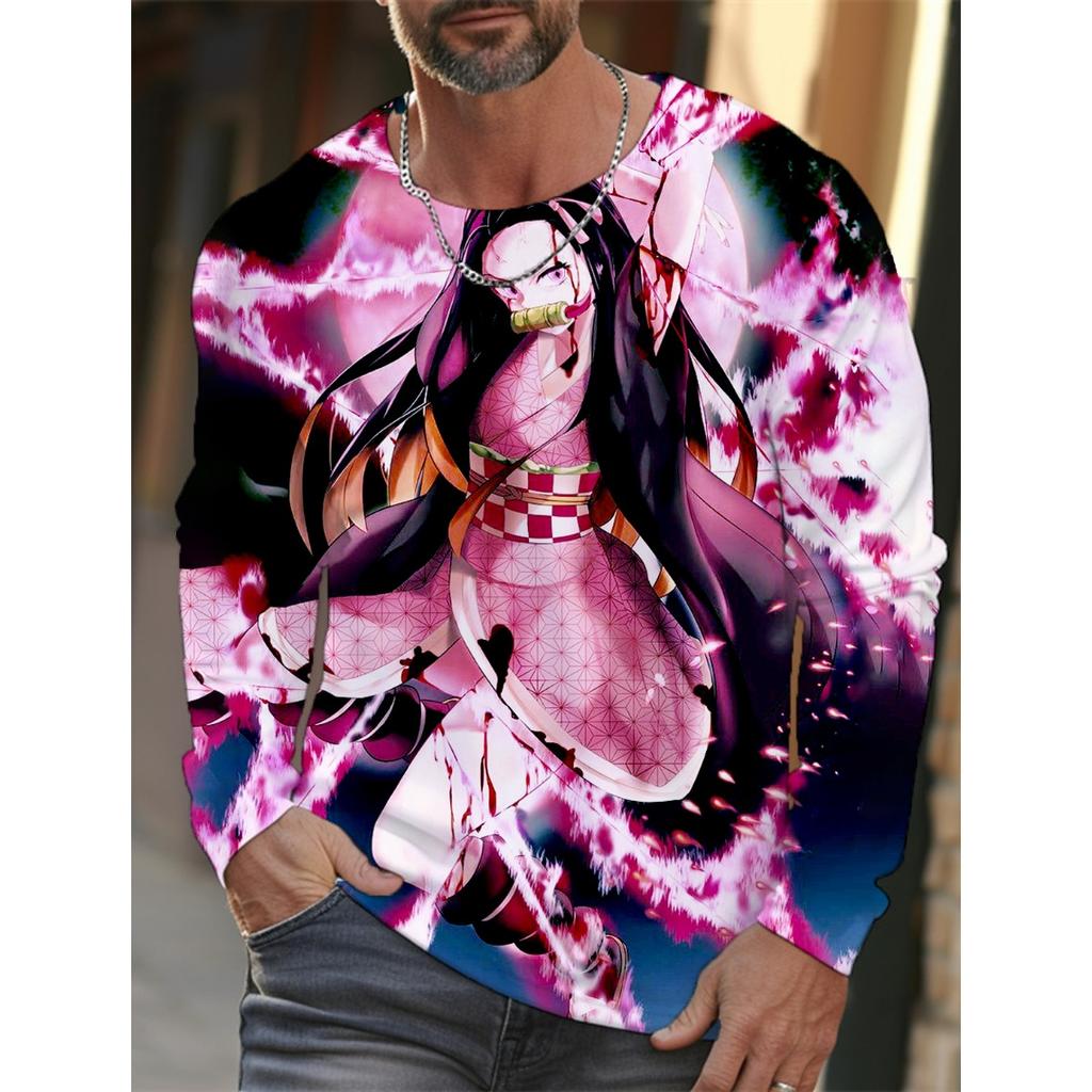 Men's Long-sleeved T-shirt 3D Printing Animation HD Pattern Printing Men's Long-sleeved T-shirt Autumn Tops Casual T-shirt