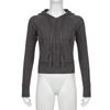 Gray Street Style Zip Up Hooded Sweatshirt Slim Fit Women S Casual Top