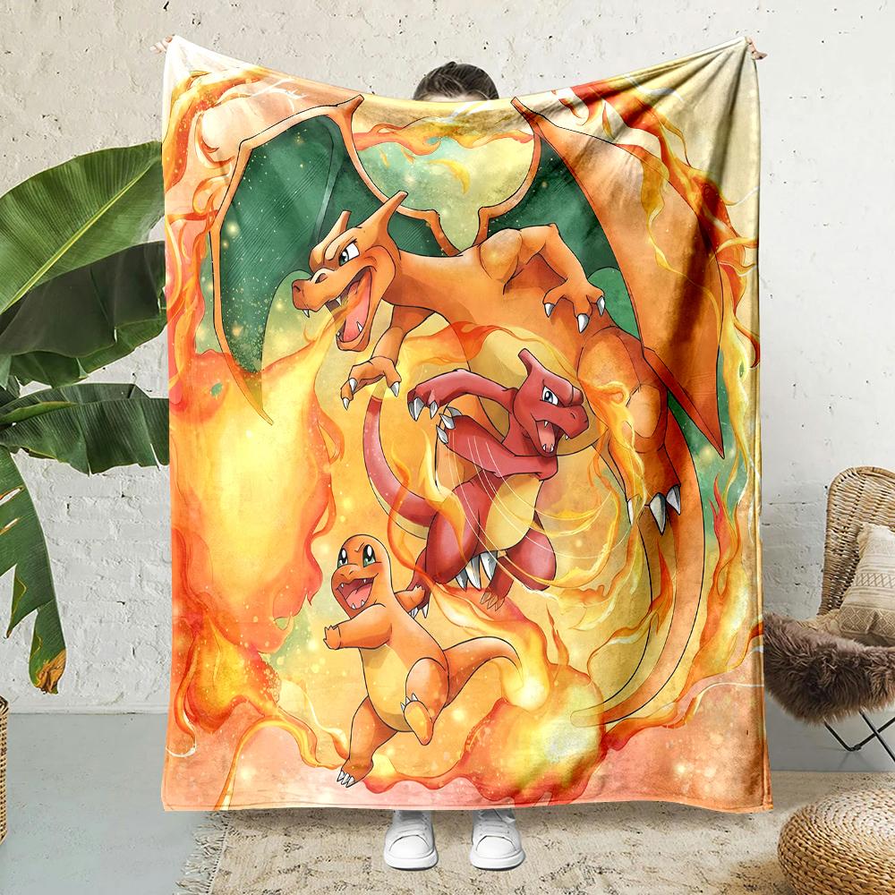 1PC Japanese Cartoon Pokemon Charizard Dragon Fluffy Soft Flannel Blanket Sofa Adult Blanket Office Lunch Break Blanket Gift