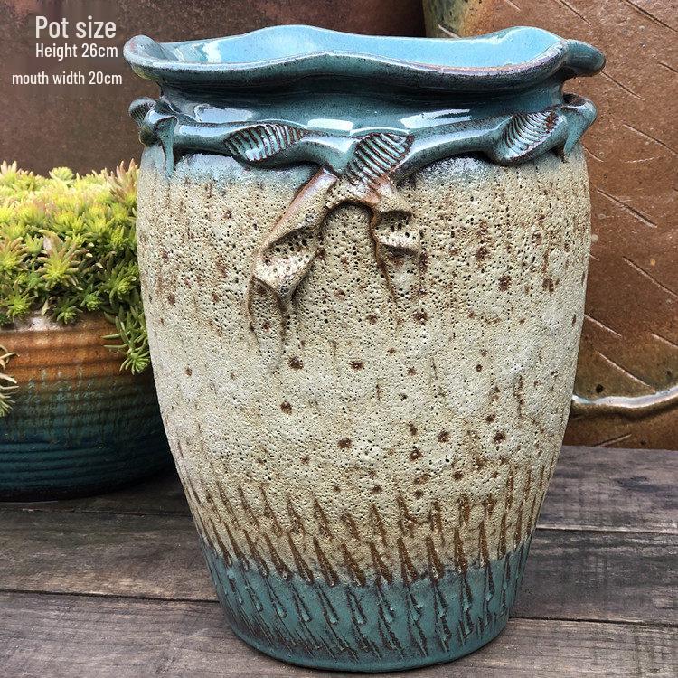 Retro Ceramic Zisha Pot: Large Succulent Planter with Rustic Personality