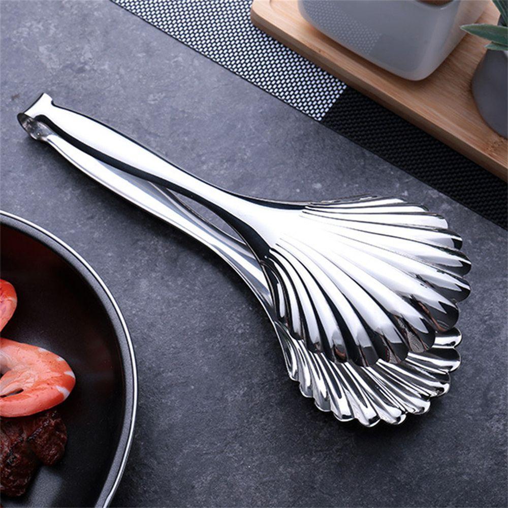 Creative Stainless Steel Food Tongs Shell Shape Non-Slip BBQ Clip Meat Salad Bread Barbecue Kitchen Accessories