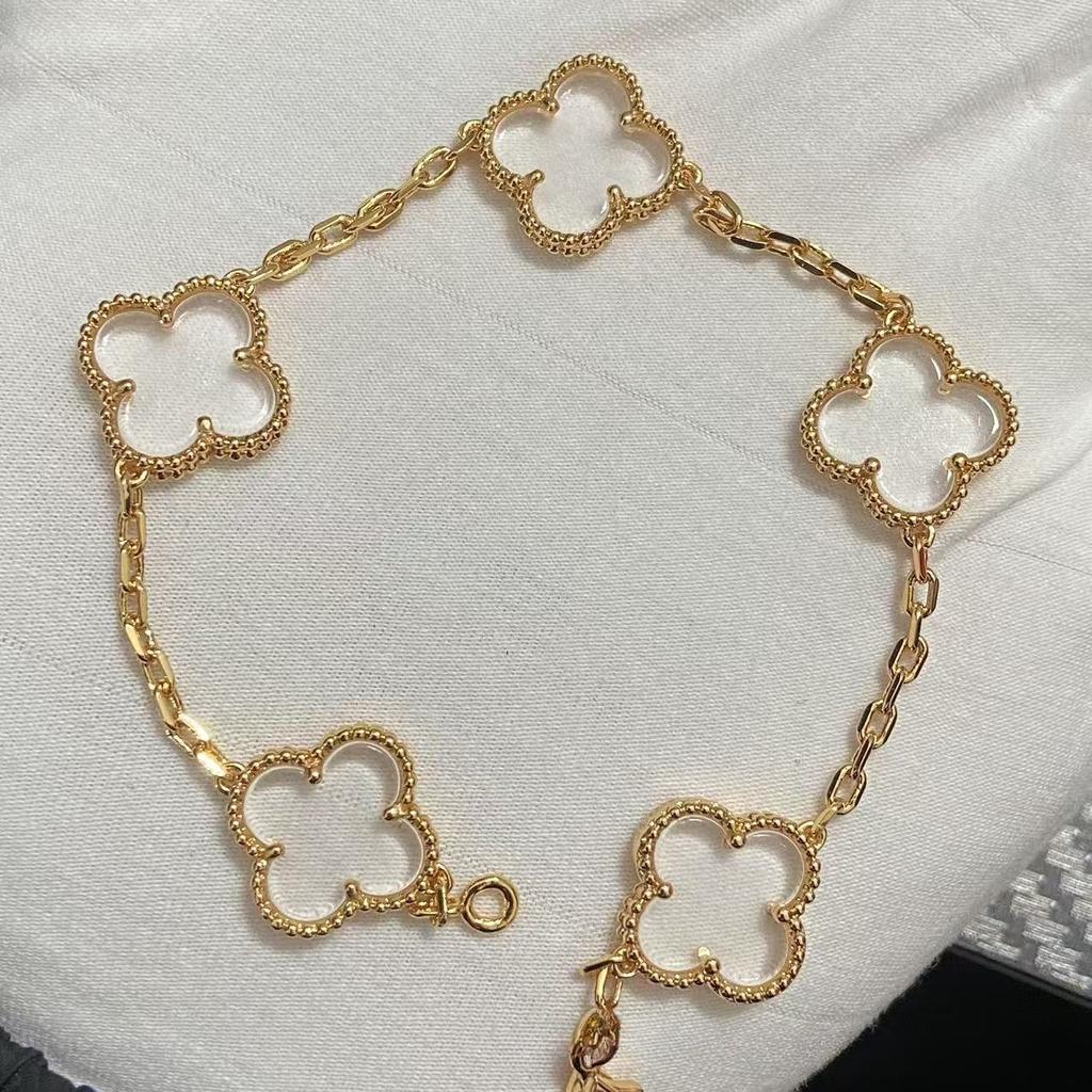 Nouă Versiune Brățară Trifoi cu Patru Foi Cinci Flori Agat Roșu Natural Sidef Alb Brățară Dama Brățară Laser