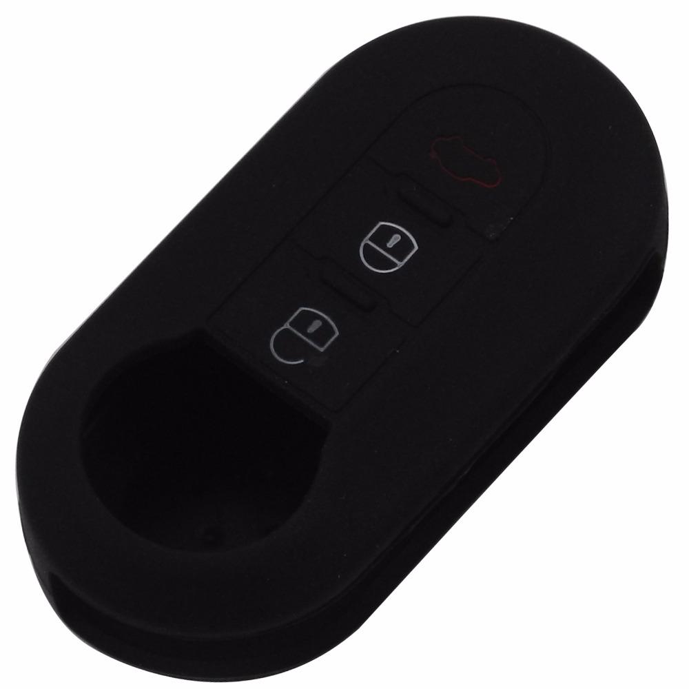 Jingyuqin 3 Buttons Remote Flip Key Shell Blank Fob Silicone Car Key Cover Case For Fiat 500 Folding Flid Key