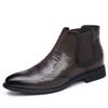 New Designer Fashion Casual Chelsea Boots for Men Solid Color Increase Brogue Shoes Male Autumn Business Formal Ankle Boots Man