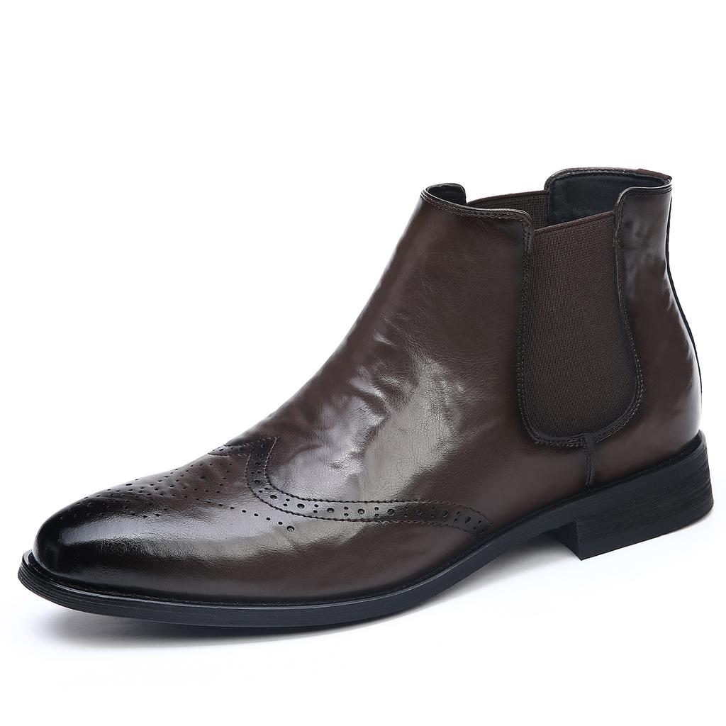 Nuovi Stivali Chelsea Casual alla Moda di Design per Uomo Colore Unico Aumento Scarpe Brogue Maschili Autunno Stivaletti Formali da Business Uomo