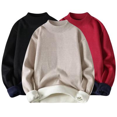 Men Winter Sweater Half Turtleneck Solid Color Fleece Soft Long Sleeves Keep Warm Pullover Plus Size Spring Sweater Men Garment