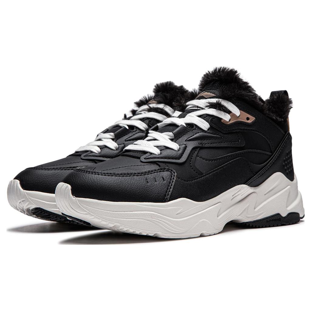 New LiNing Defender Warm Mid Top Running Shoes Women's Black White AGLT128-1