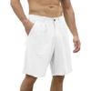 Men Linen Blend Casual Beach Shorts Classic Summer Shorts with Button and Elastic Waistband Relaxed Fit Pockets