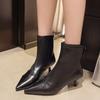 Ankle Boots for Women Mid Heels Pointed Toe Elegant Shoes 2025 Winter Pumps Fashion Boots New Chelsea Leather Party Mujer Botas