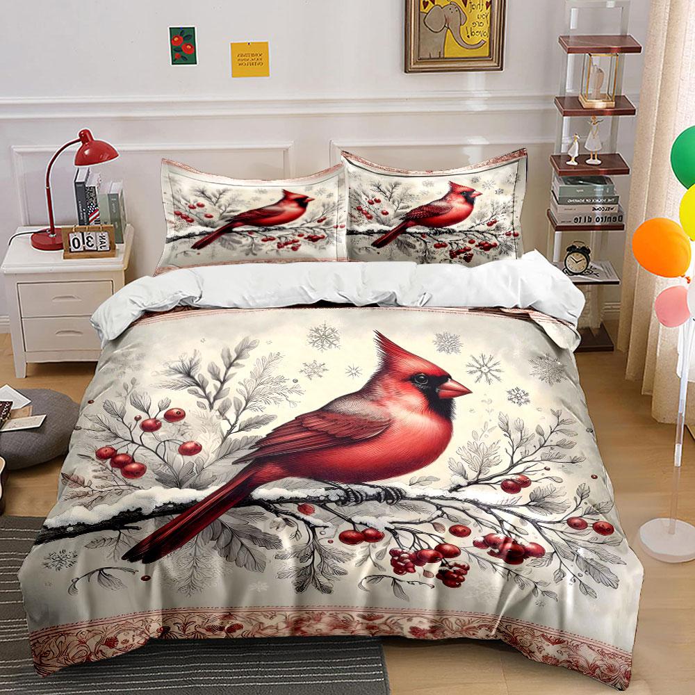 Red Cardinal on Winter Branch Bedding Duvet Cover Set Duvet Cover Pillowcases (1*Duvet Cover 2*Pillowcases, without duvet insert)