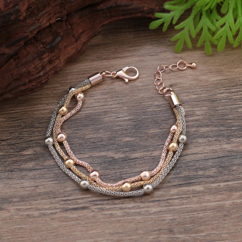 Three-layer Mixed-color Bead Mesh Chain Bracelet Necklace Set, Women's Advanced Sense Stacking Bead Necklace