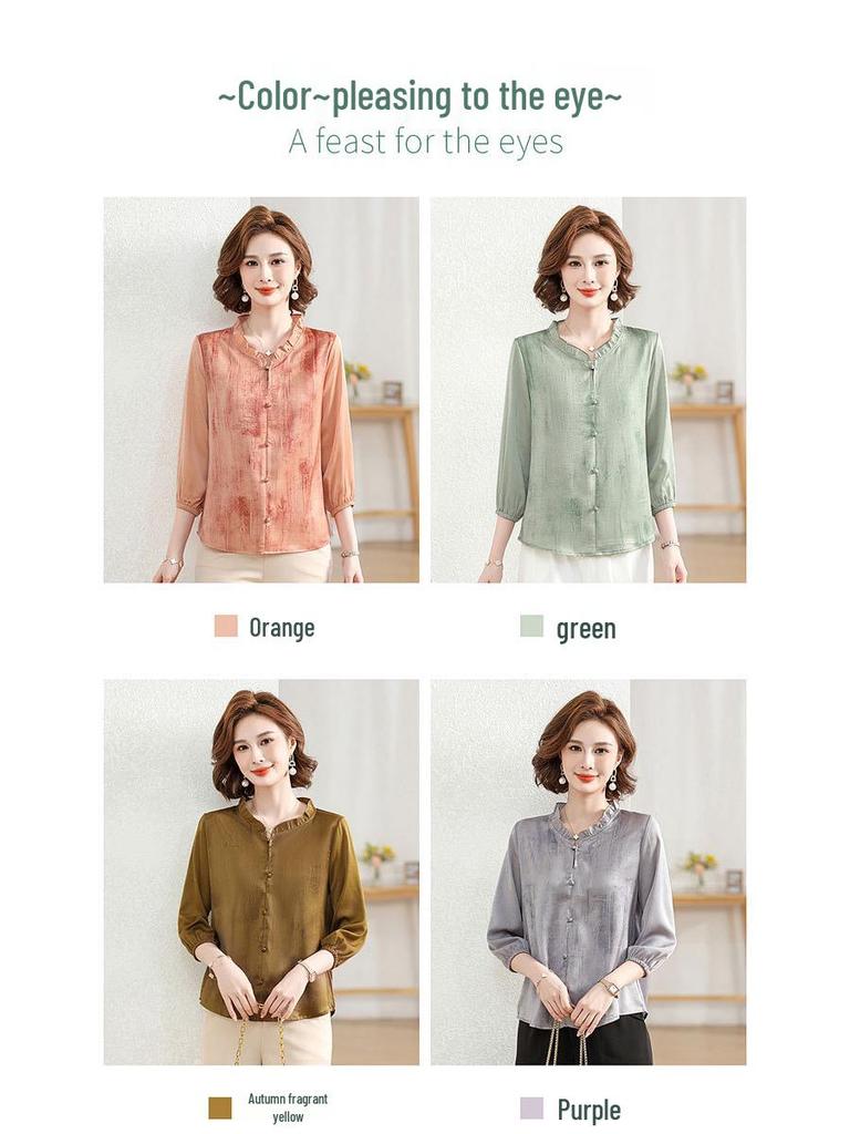2025 New Spring/Autumn Fashion Set for Middle-Aged Women: Seven-Sleeve Chiffon Blouse
