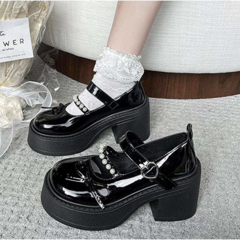 Spring Round Toe Pumps Chunky Women Mary Janes Shoes Platform Single Shoe for Women Dress Students Women's Lolita Heeled Shoes