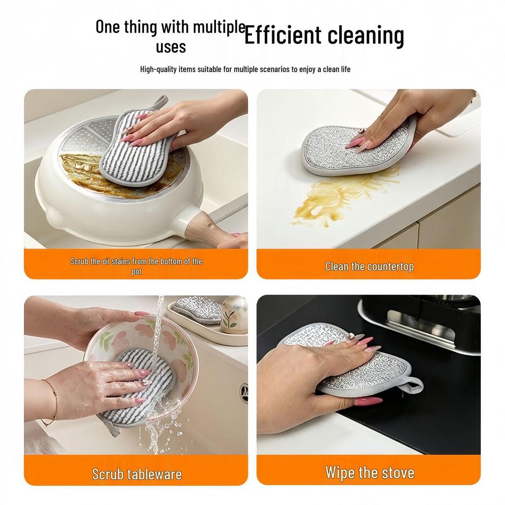 Double-Sided Silver Wire Dishwashing Sponge - Oil-Resistant Scrubber for Kitchen, Bowls, and Pots